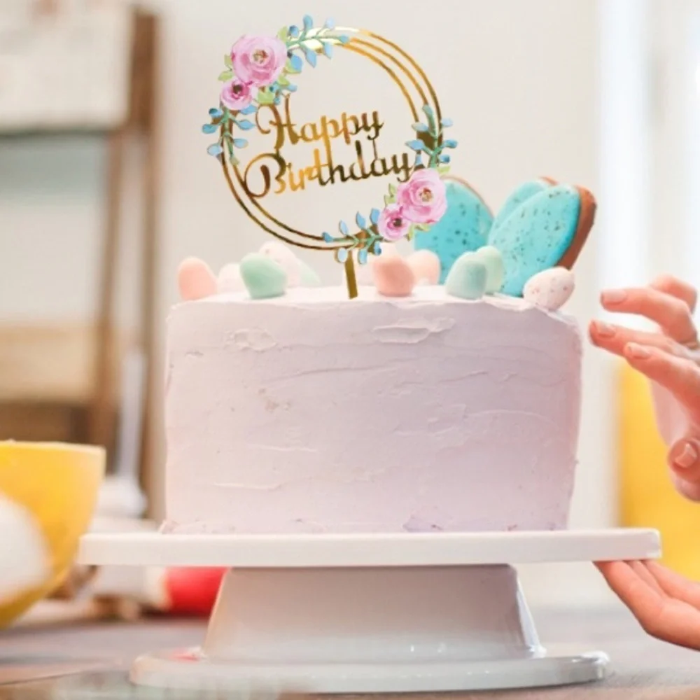 Acrylic Happy Birthday Cake Toppers, 4 Pack